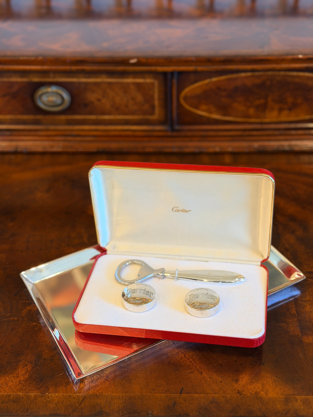 Cartier x Perrier Sterling Silver Bottle Opener and Bottle Cap Set, circa 1980s