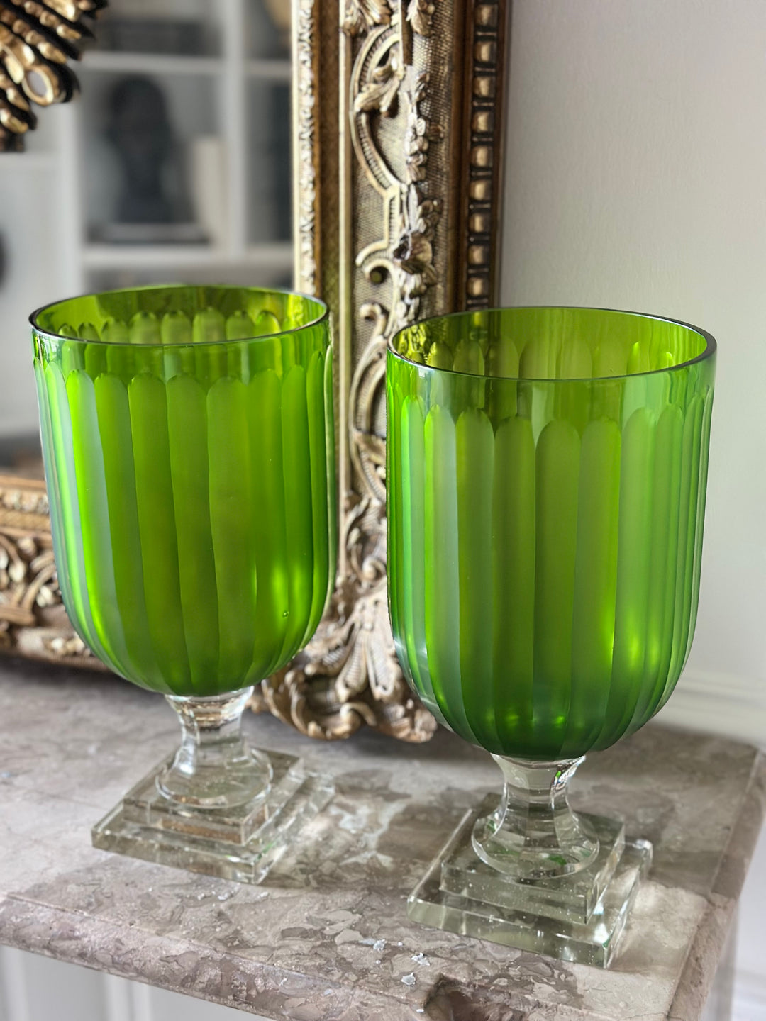 Green Fluted Hurricane - Pair