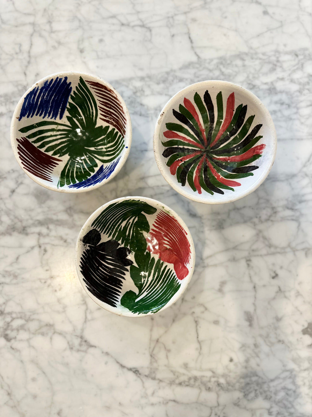 Hand Painted Pottery Bowl Trio