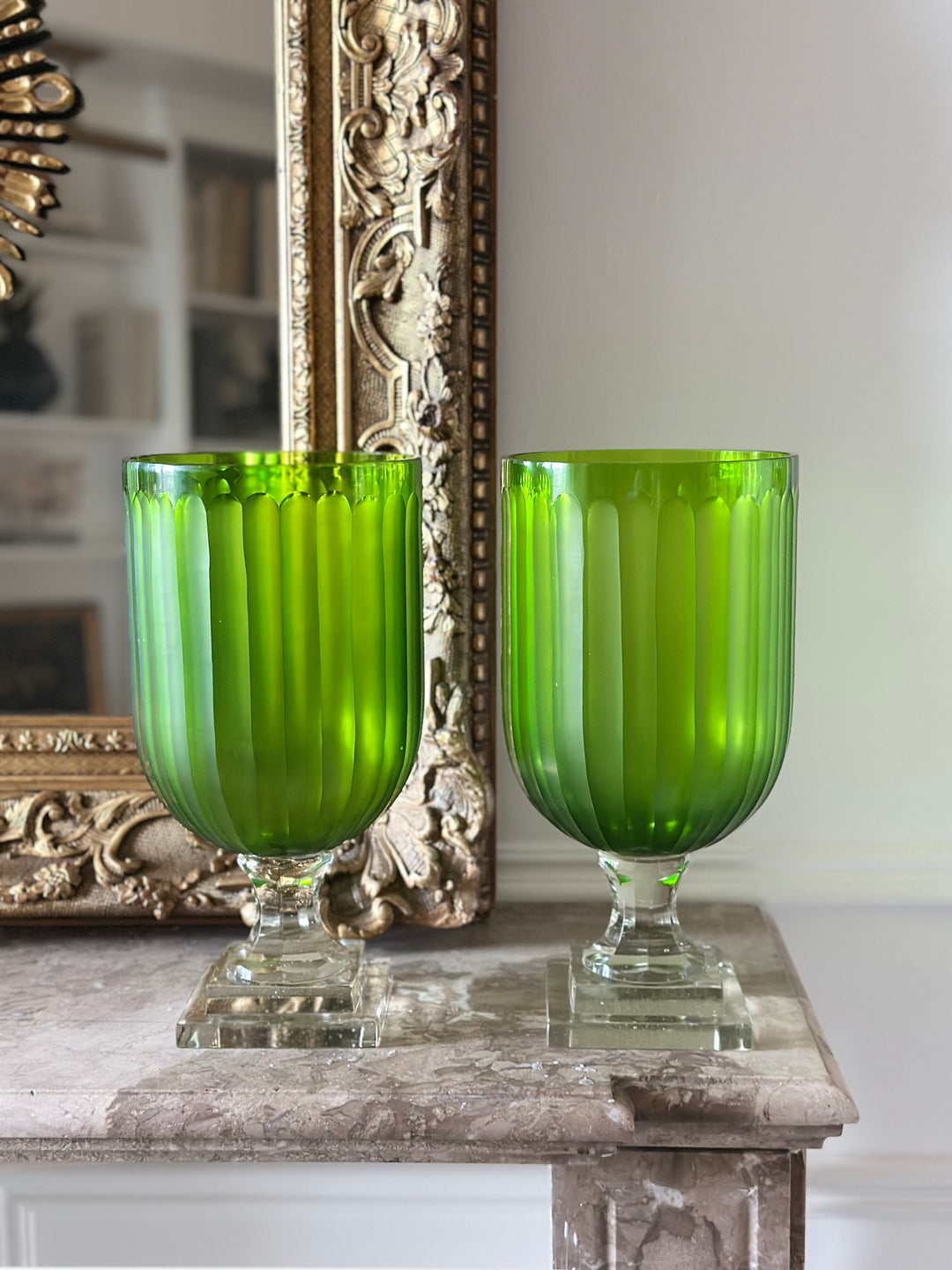 Green Fluted Hurricane - Pair