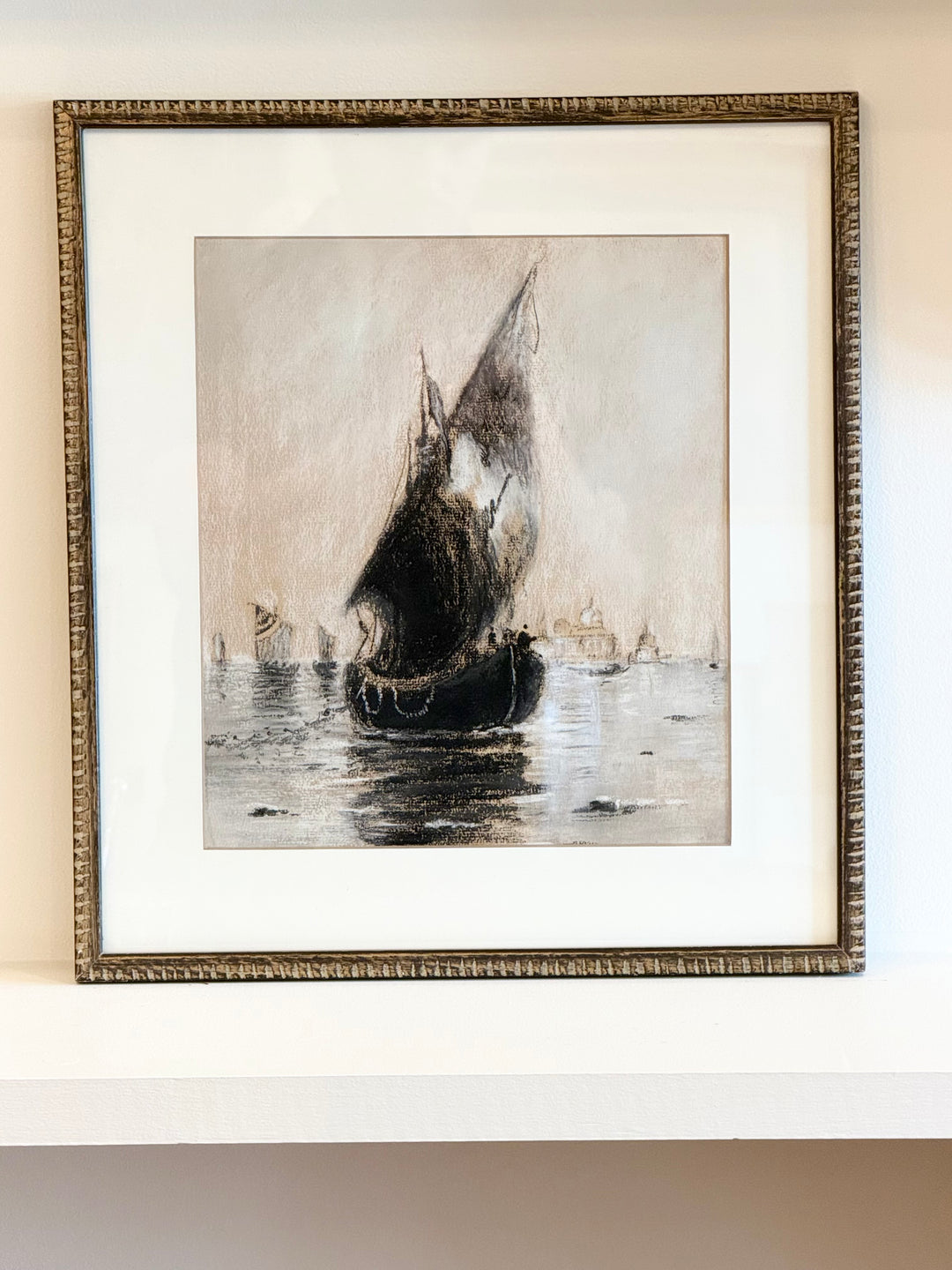 19th Century Italian School Pastel of a Sailing Vessel