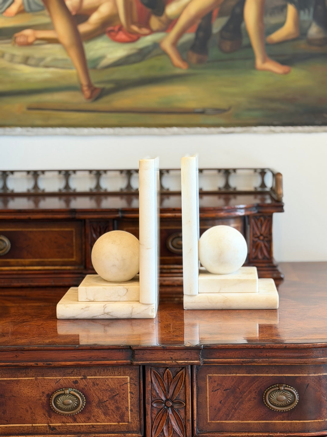 Large Italian Marble Sphere Bookends, Mid-20th Century