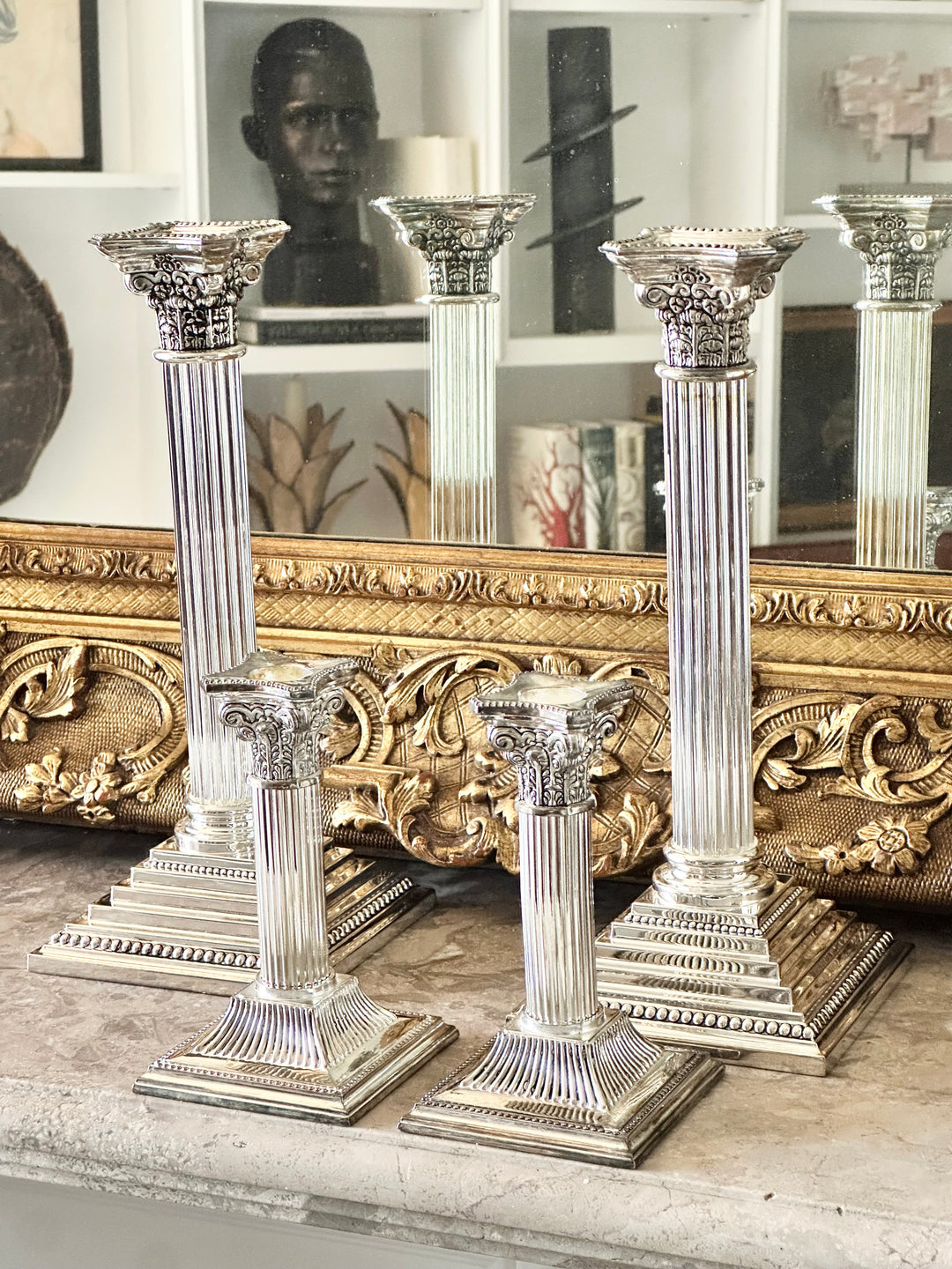Silverplate Corinthian Column Candle Holder Set
