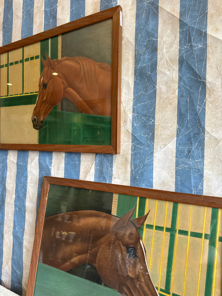 Charcoal & Pastel Horse Portraits by D.S. Robles 1950 - Pair