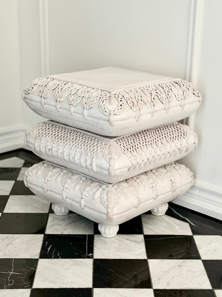 D. Sarti Trompe-L’Oeil Ceramic Cushion Stool, Italy - 20th Century