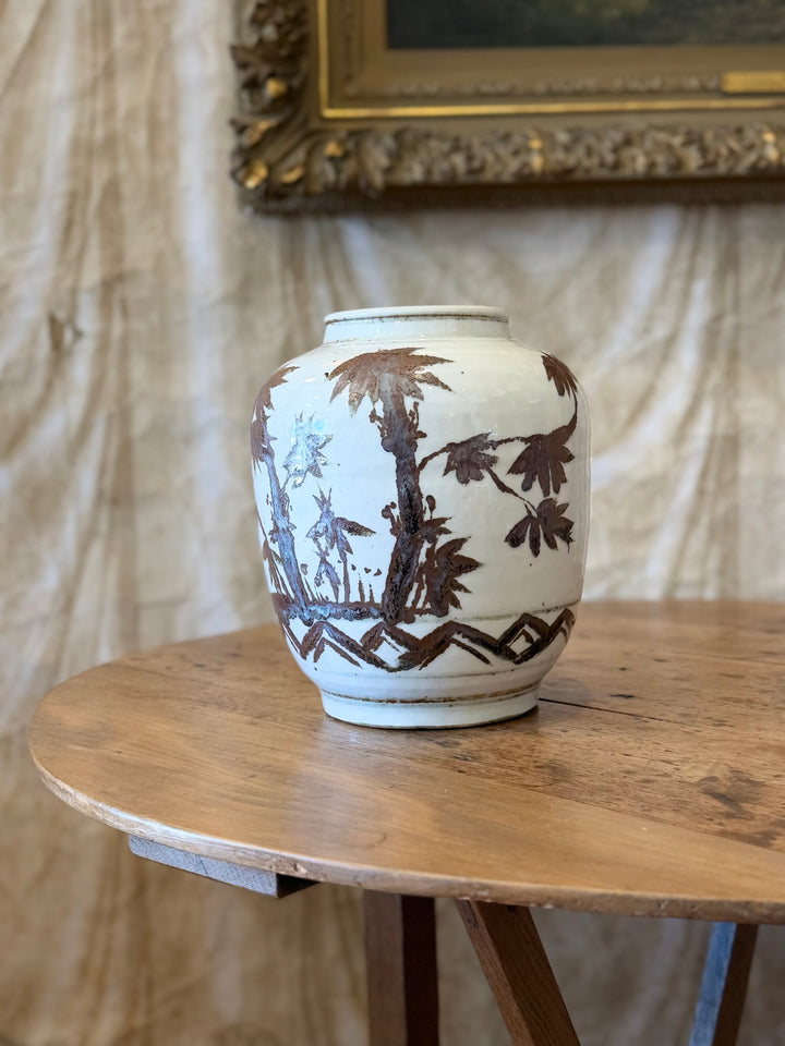 Hand-Painted Porcelain Vase with Birds &amp; Botanical Landscape