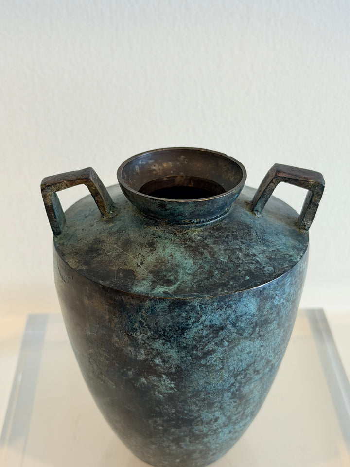 Verdigris Iron Amphora on Lucite Base, Mid-20th Century