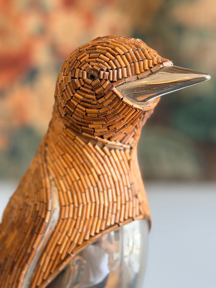 Sergio Bustamante Style Woven Rattan Penguin Sculpture