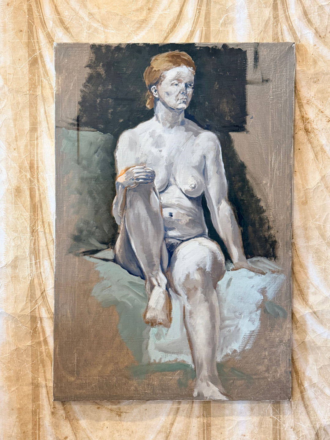 Late 20th century figurative study of a seated nude sculpture by Housebound Interiors, highlighting detailed human form.