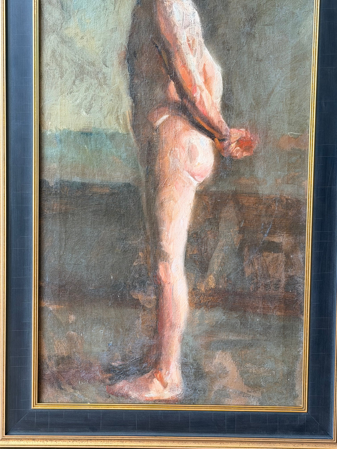 Antique Academic Male Nude Study, Oil on Canvas - Early 20th Century