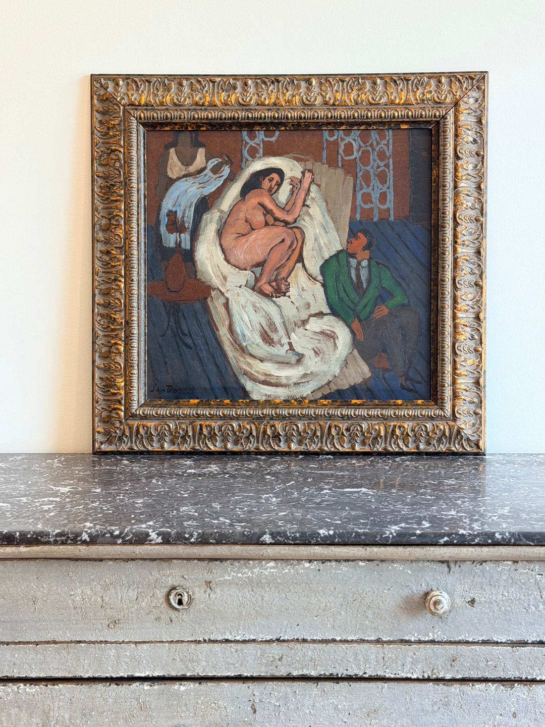 Mid-Century Figurative Interior Oil Painting