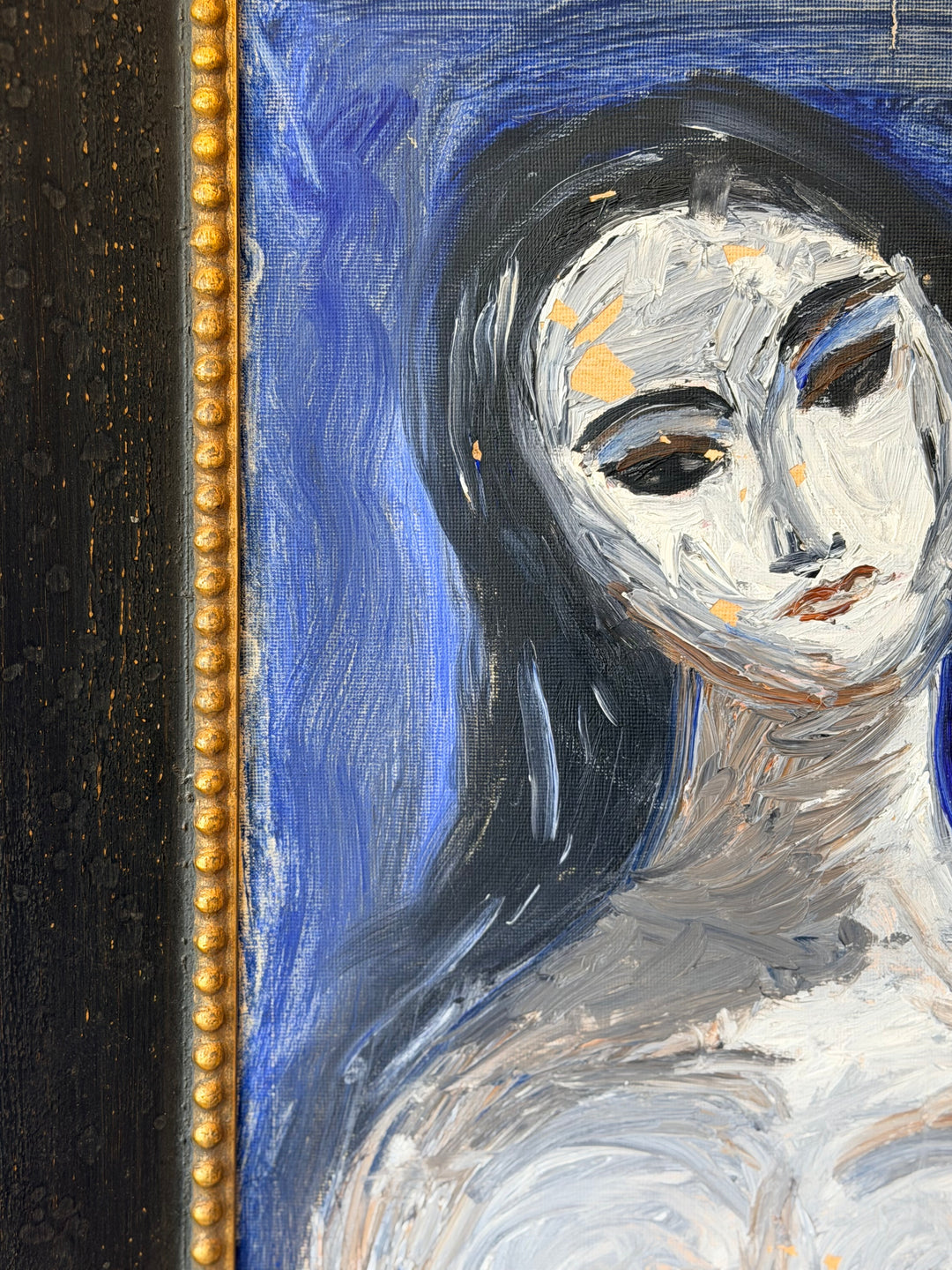 The Cobalt Muse — Expressionist Female Portrait - 1970s