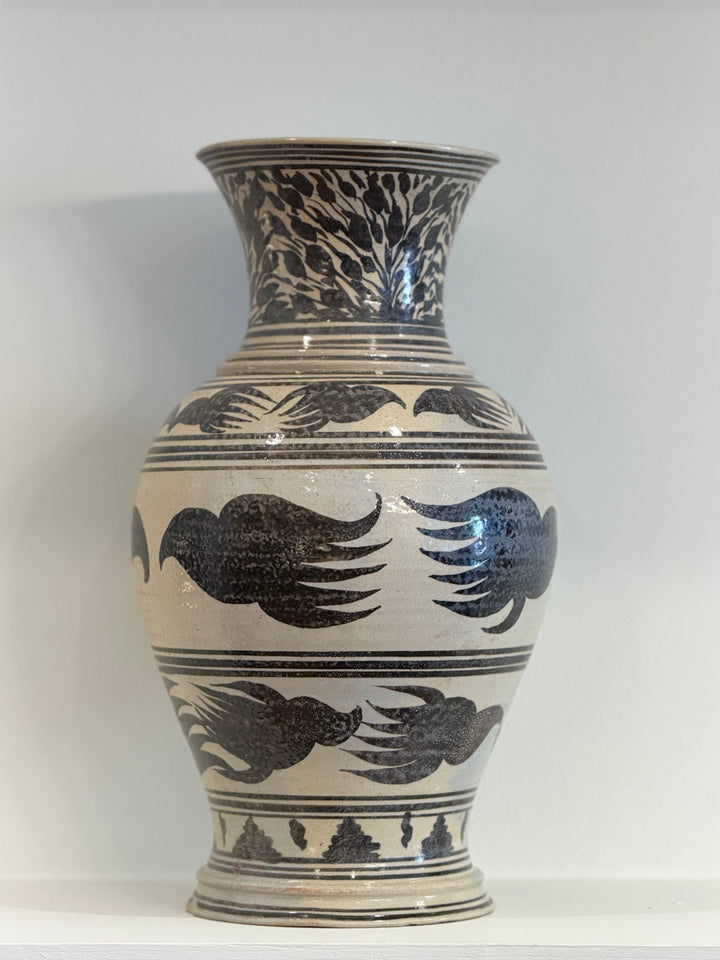 Antique Hand-Painted Porcelain Vase with Stylized Phoenix Motif, 19th Century
