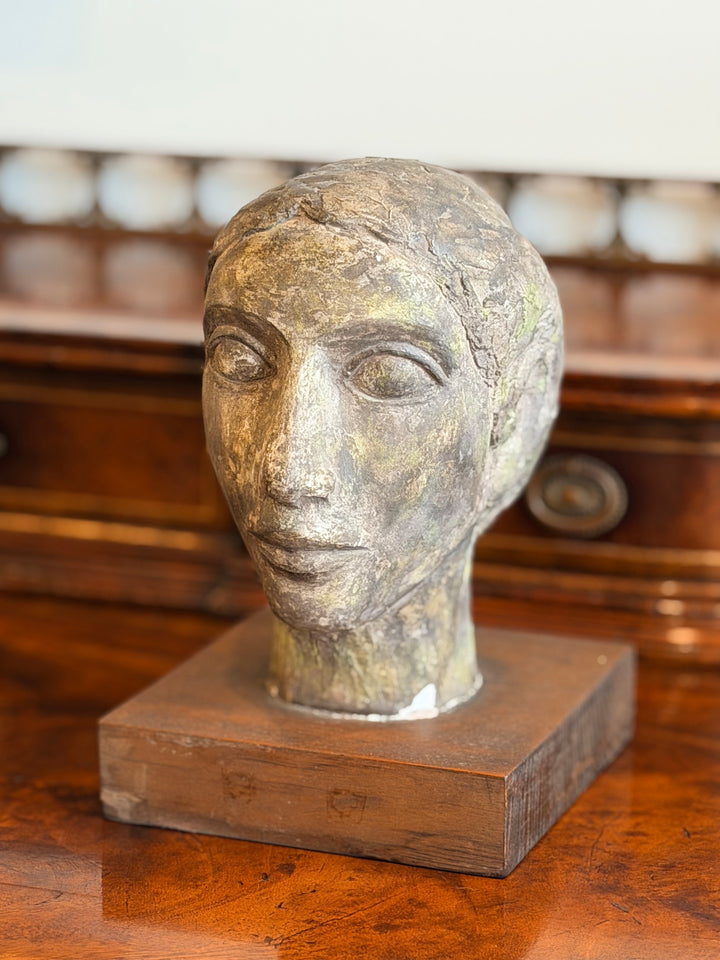 French Modernist Plaster Head Study from the 1950s, showcasing a detailed sculpted head in neutral tones.