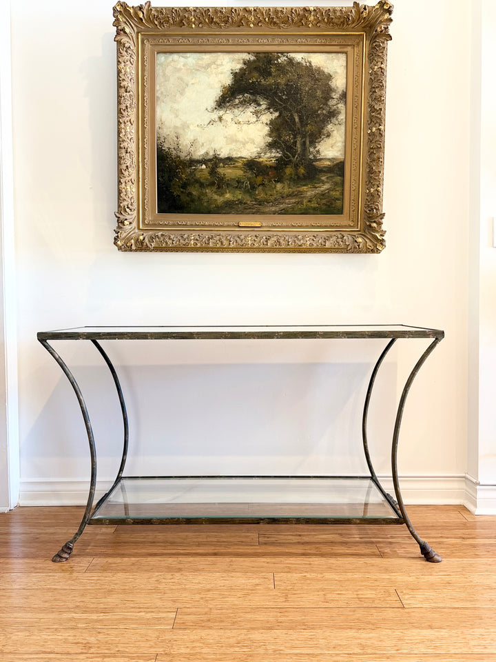 Italian Brass and Mirrored Console Table with Hoof Feet, 1970s