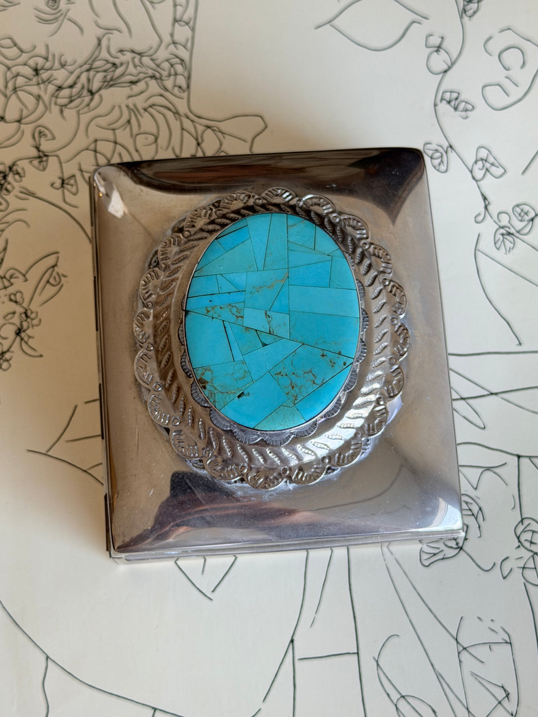 Silver Box with Turquoise Inlay