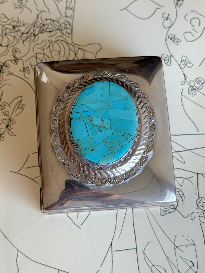 Silver Box with Turquoise Inlay