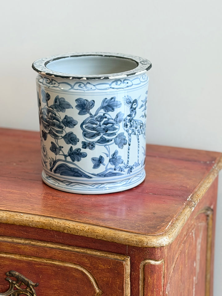 Hand-Painted Blue &amp; White Porcelain Cachepot