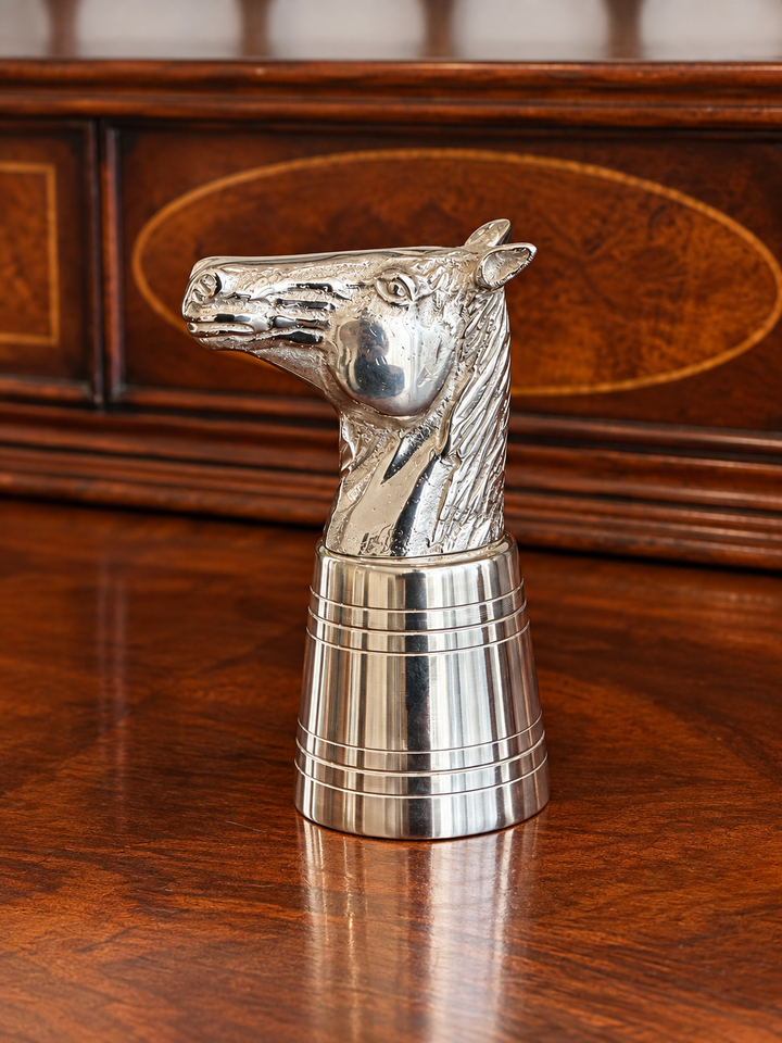 English Silver Horse Head Stirrup Cup &amp; Cocktail Jigger