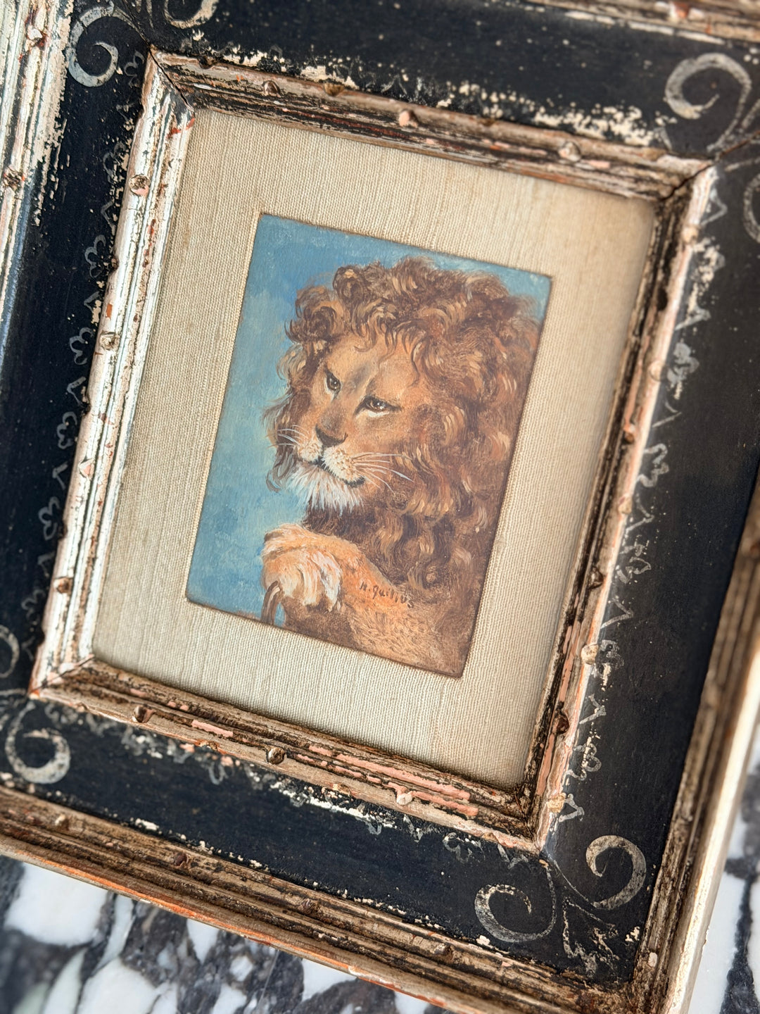 19th century English lion painting by Housebound Interiors, detailed artwork featuring a majestic lion in a classic style.