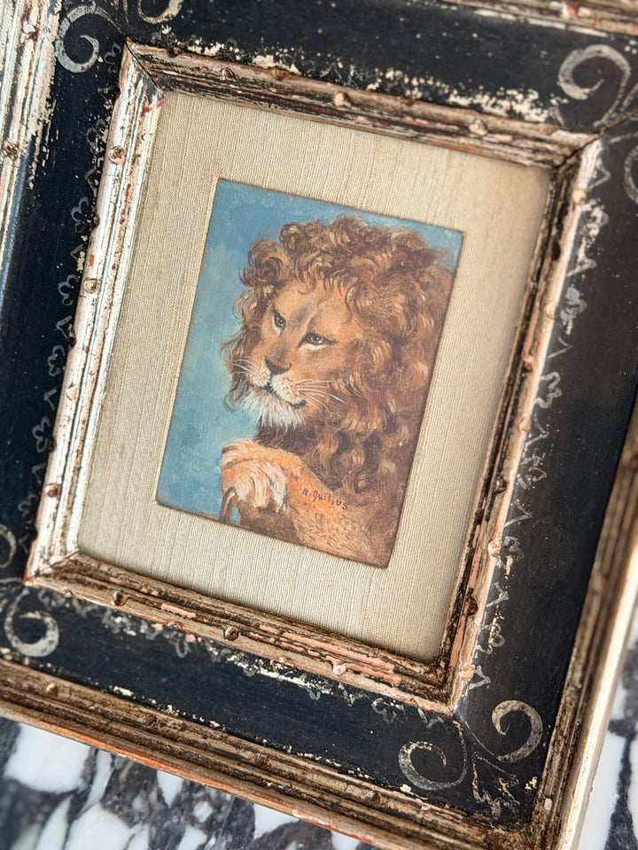 19th century English lion painting by Housebound Interiors, detailed artwork featuring a majestic lion in a classic style.