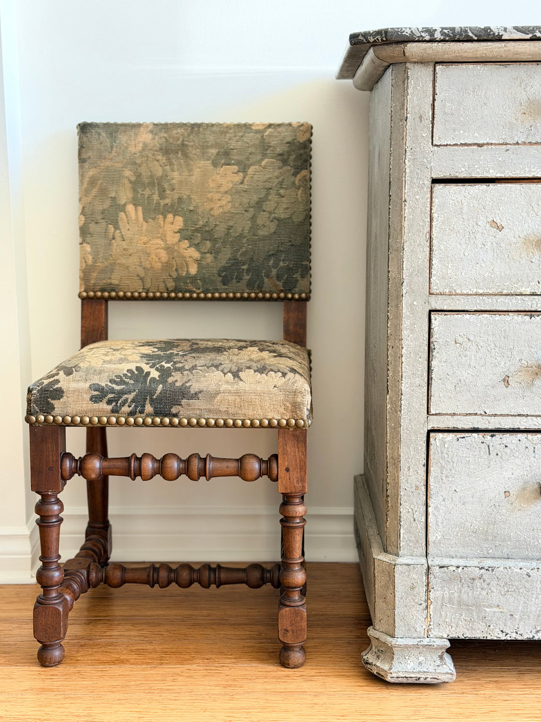 19th Century French Verdure Tapestry Side Chairs - Pair
