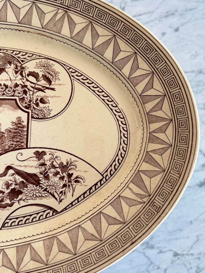 Victorian English Transferware Platter with Greek Key and Architectural Landscape, late 19th Century