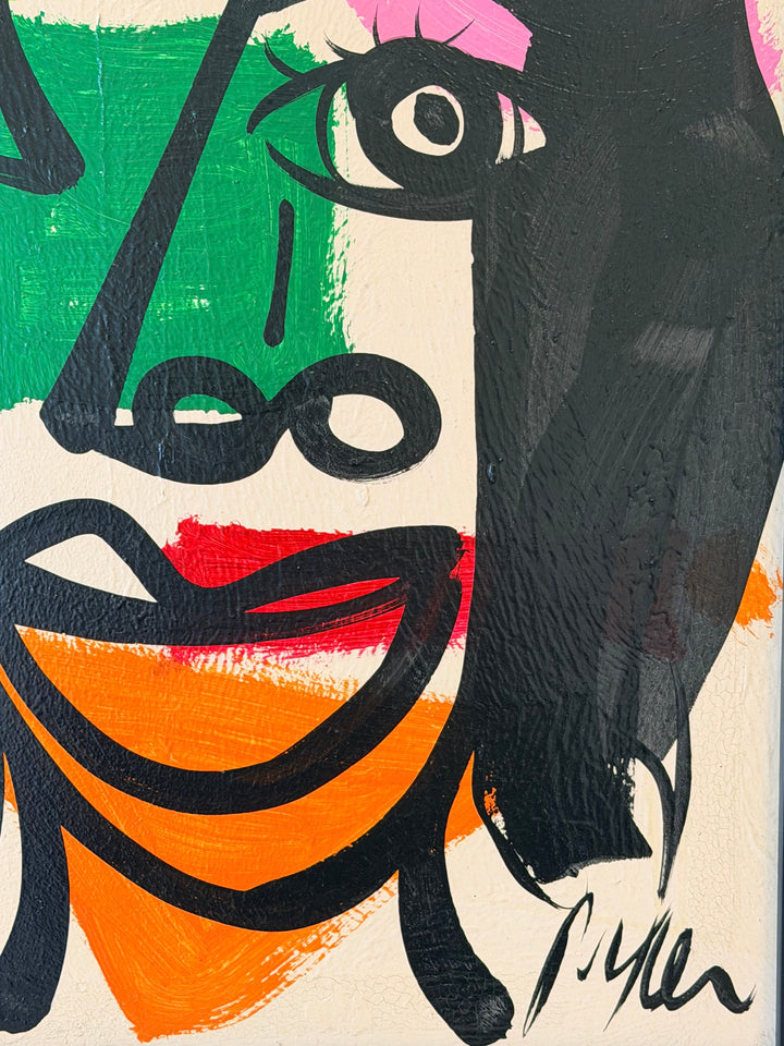 Abstract Portrait in Vivid Planes of Color” — Oil on Board by Peter Robert Keil, c. 1970s