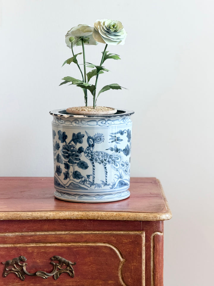 Hand-Painted Blue &amp; White Porcelain Cachepot