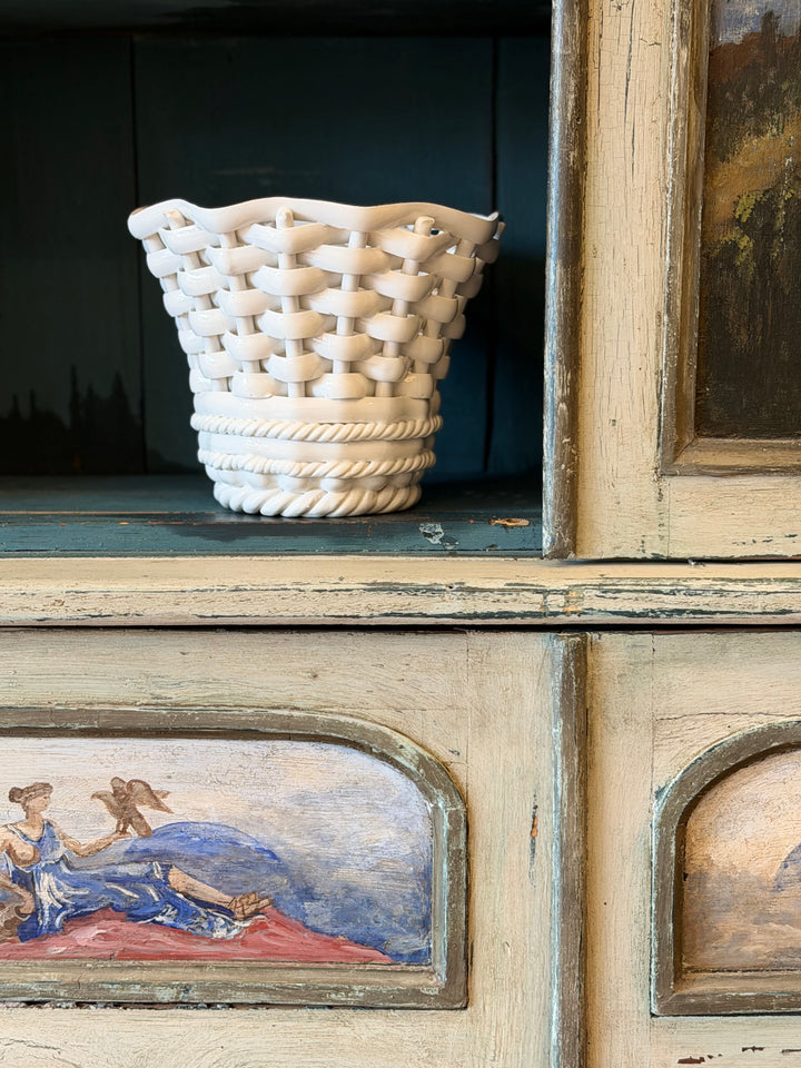 Italian White Ceramic Basketweave Cachepot - 1960s