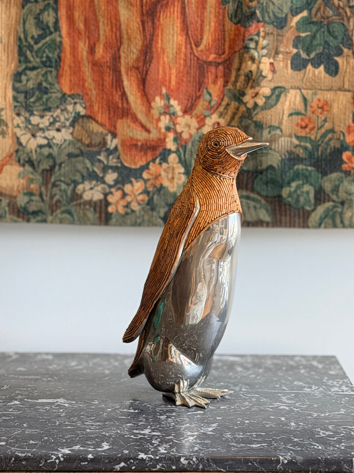 Sergio Bustamante Style Woven Rattan Penguin Sculpture