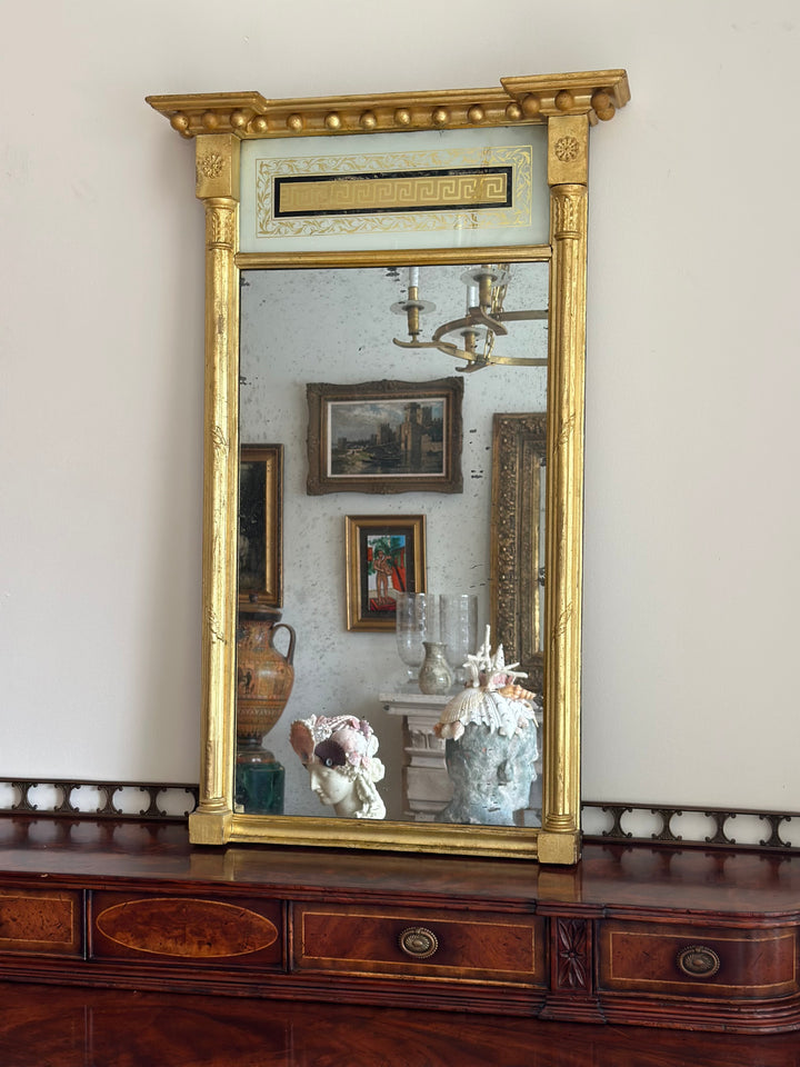 19th Century Neoclassical Giltwood Mirror with Greek Key Detail