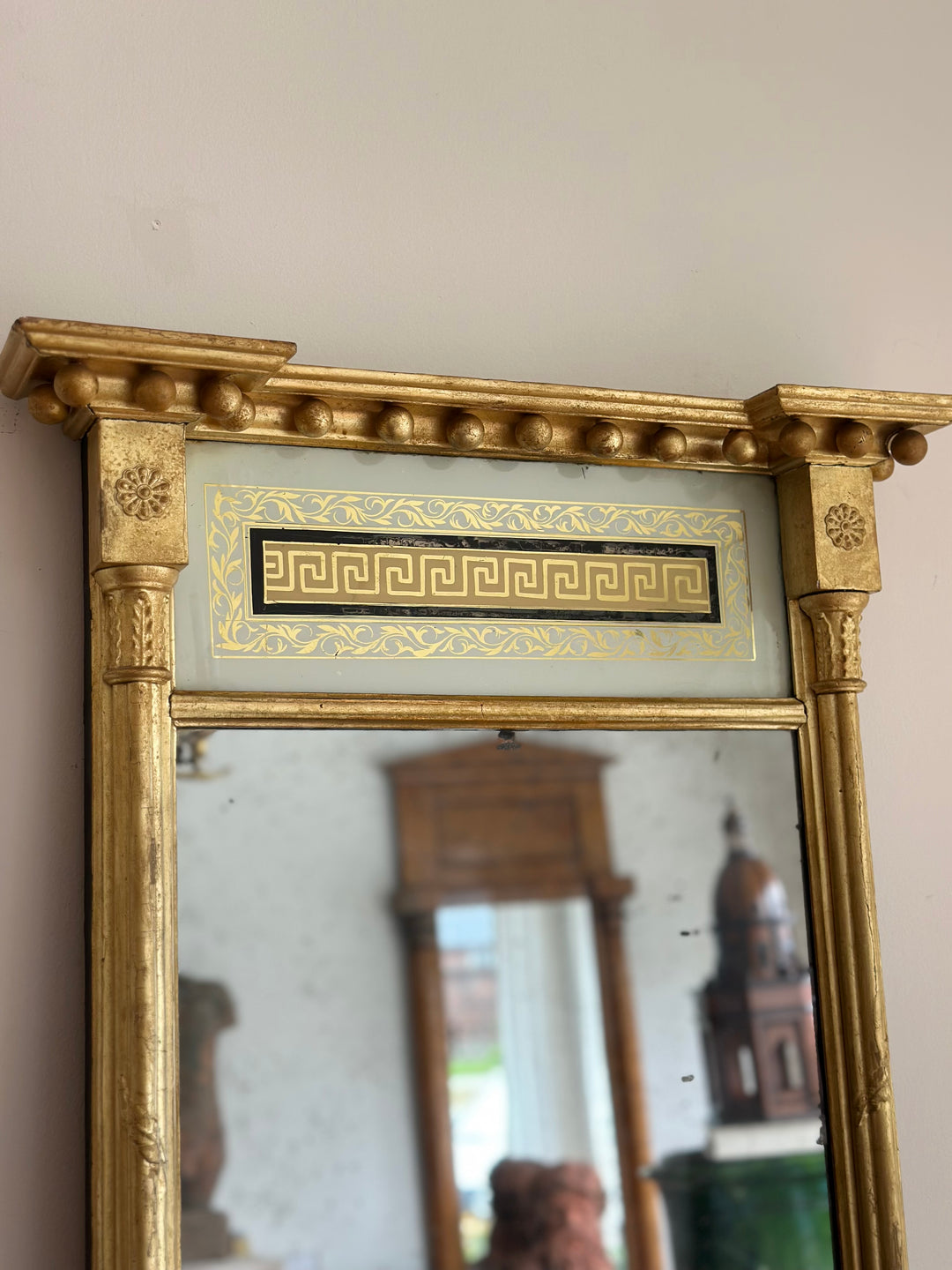19th Century Neoclassical Giltwood Mirror with Greek Key Detail