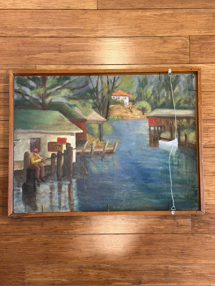 Mid-Century Modernist Oil Painting of Easels and Canvas by Gaudes, 1956