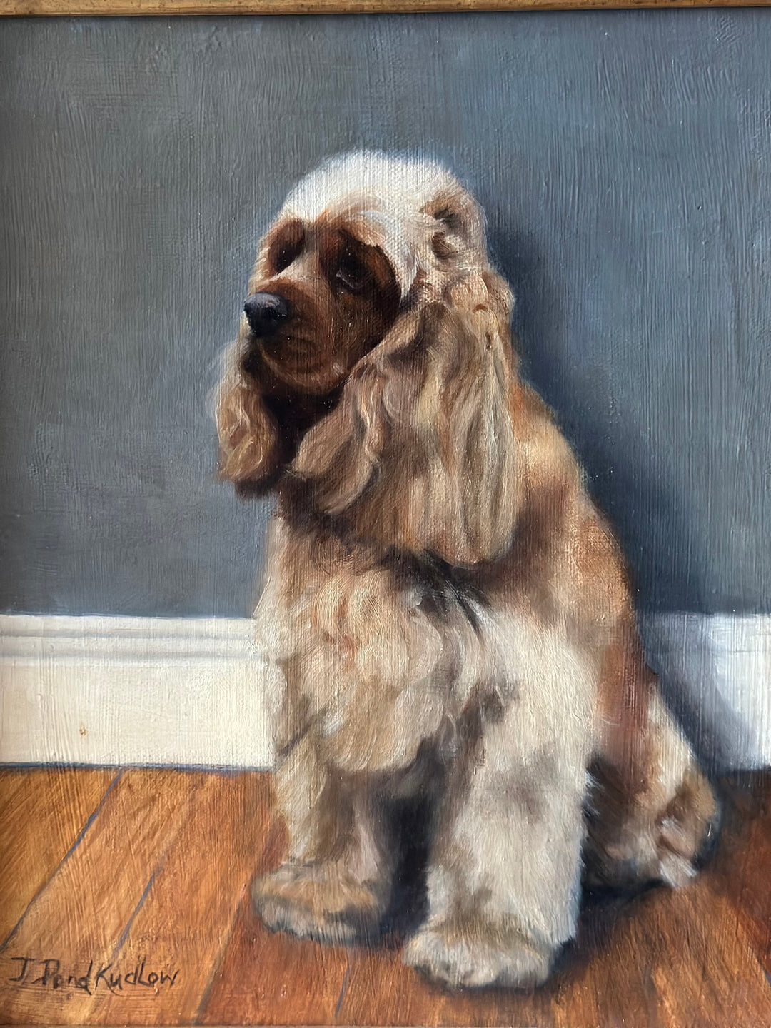 Oil Portrait of a Spaniel in Gilt Frame - 20th Century