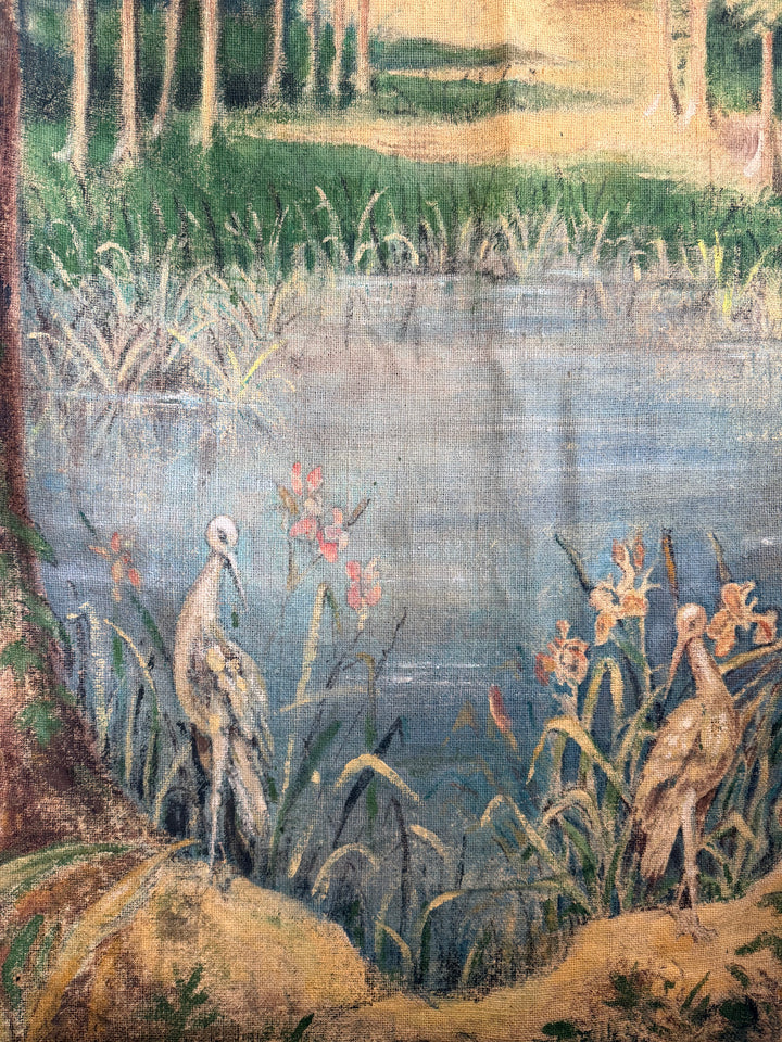 19th Century French Hand-Painted Scenic Tapestry
