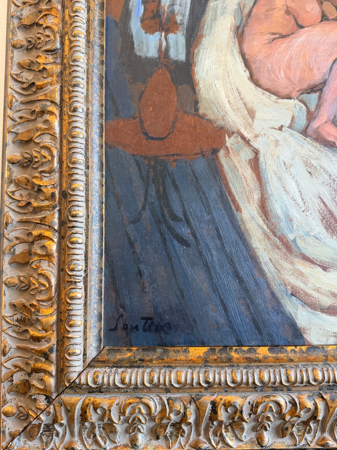 Mid-Century Figurative Interior Oil Painting