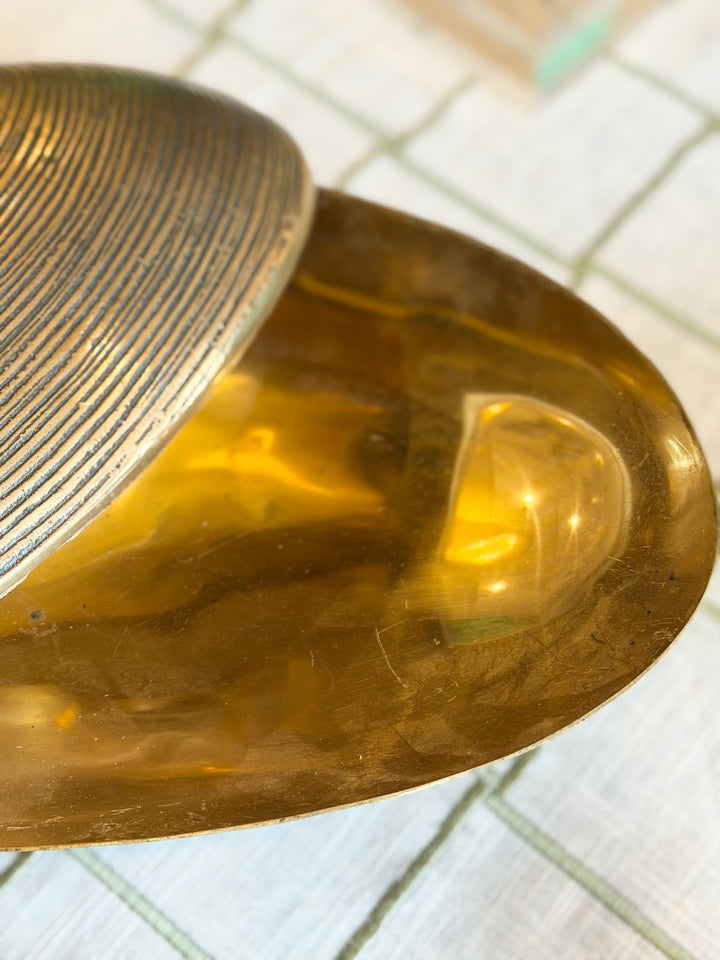 Large Sculptural Ribbed Brass Clam Shell Box with Lid