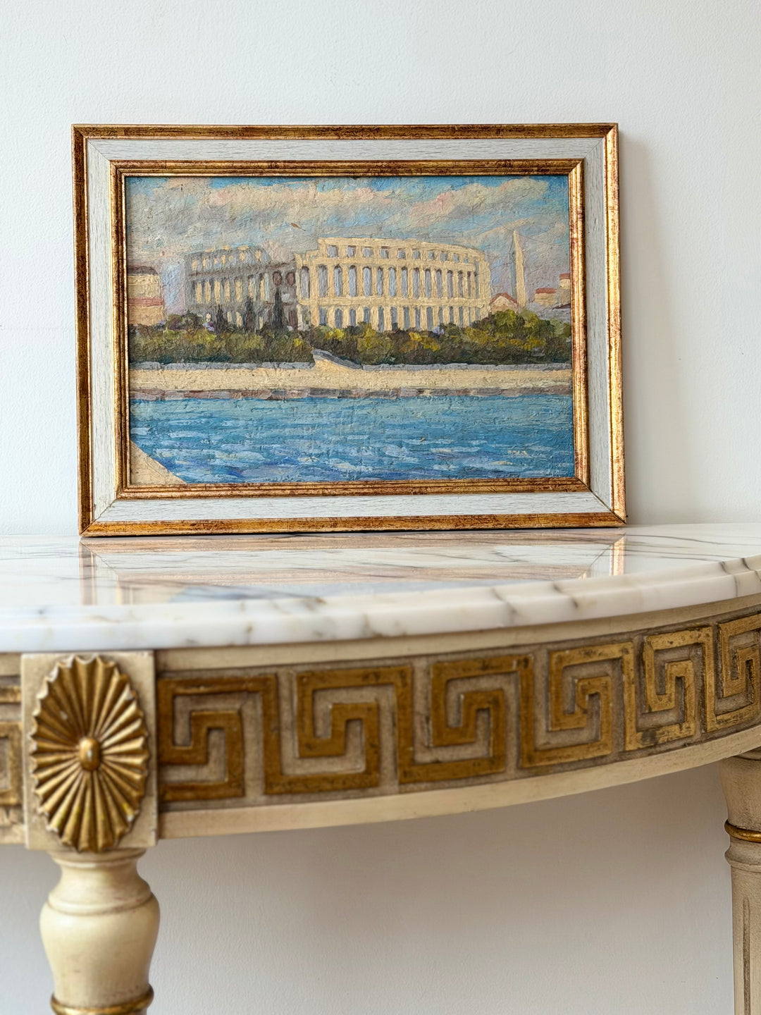 Early Impressionist oil painting of the Roman Amphitheatre in Pula, Croatia, on a board from Housebound Interiors.
