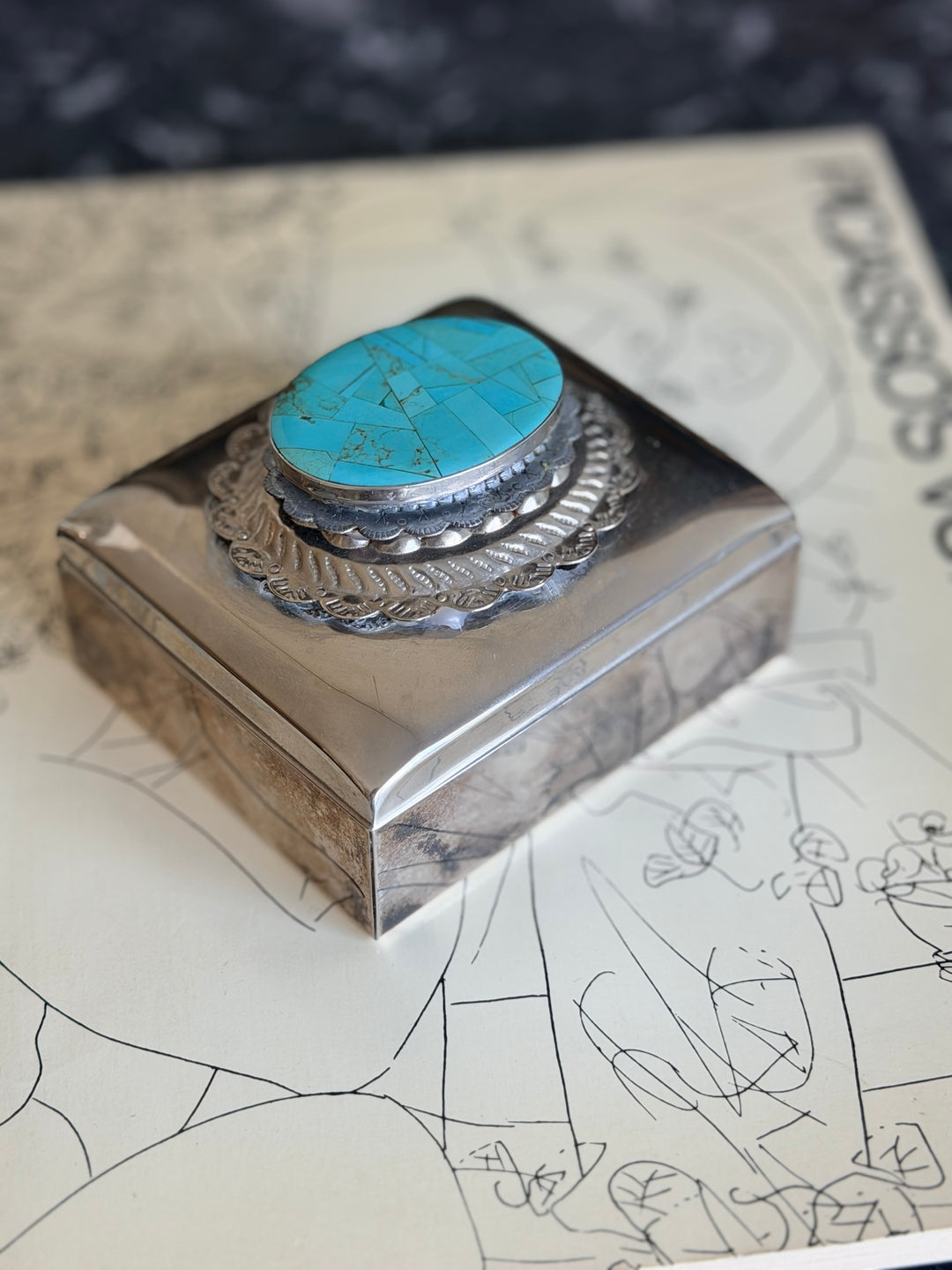 Silver Box with Turquoise Inlay