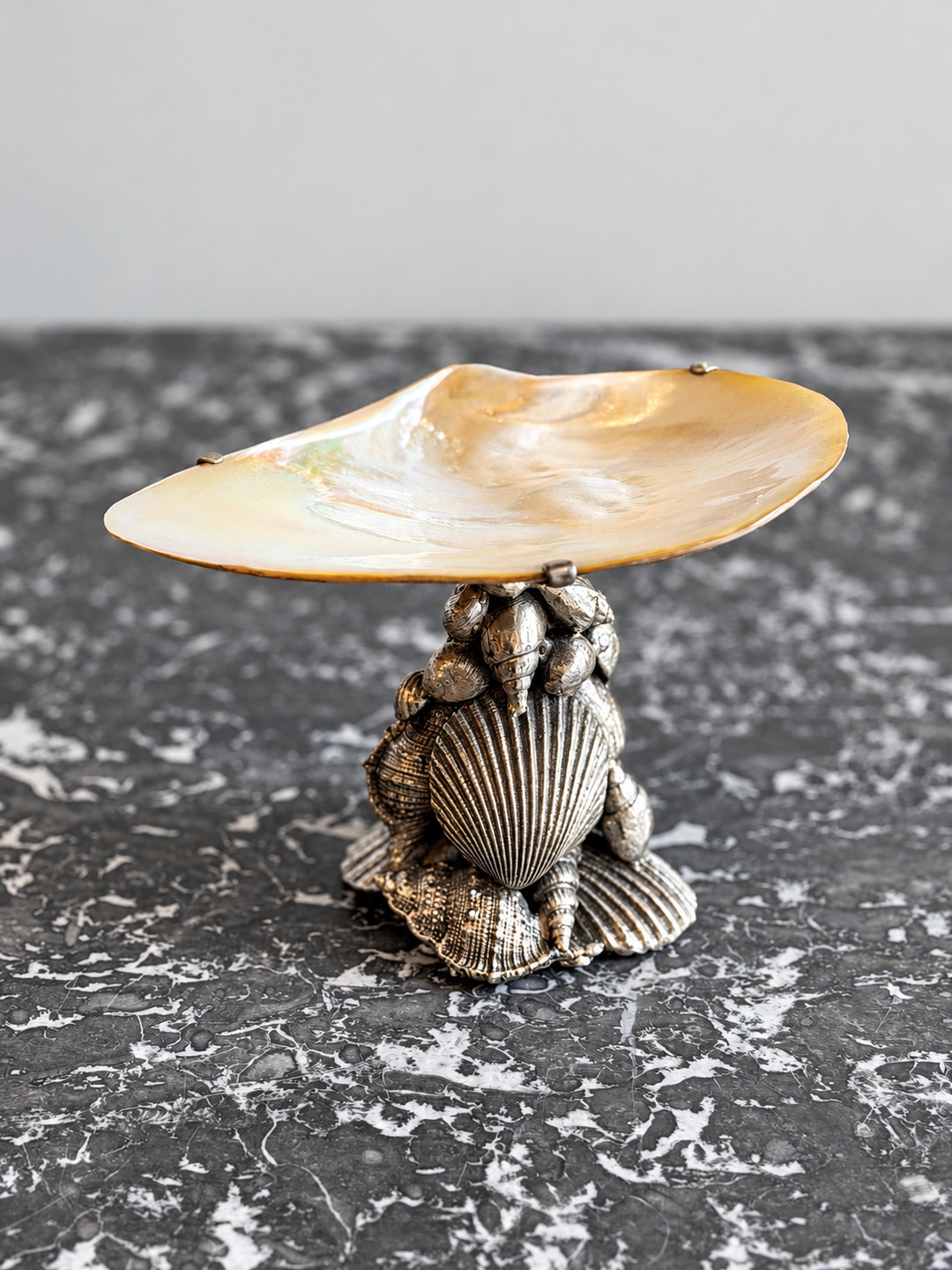 Natural Shell Dish on Sculptural Silvered Seashell Base