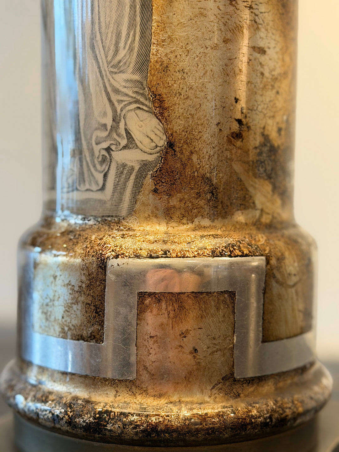 Italian Reverse-Painted Glass Neoclassical Lamp with Custom Silver-Gilt Shade