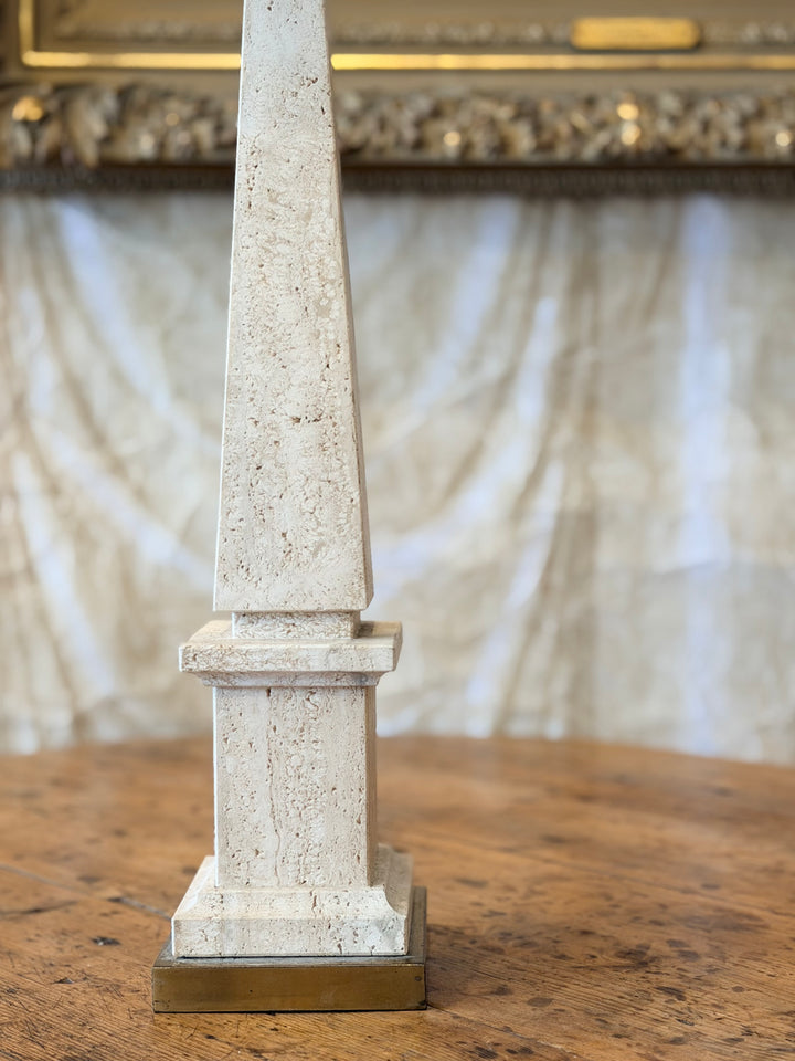 Italian Travertine Obelisk Table Lamp