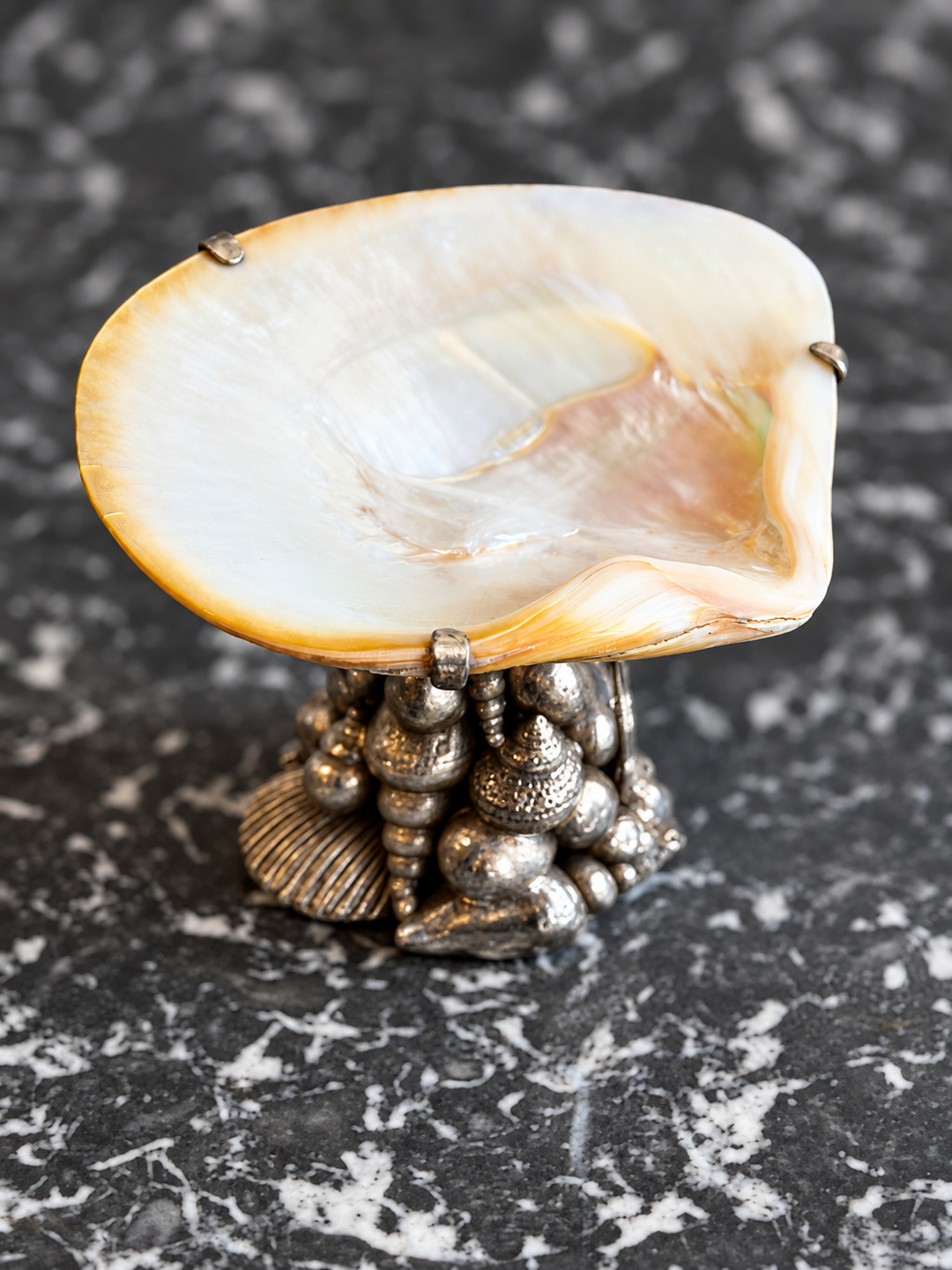 Natural Shell Dish on Sculptural Silvered Seashell Base
