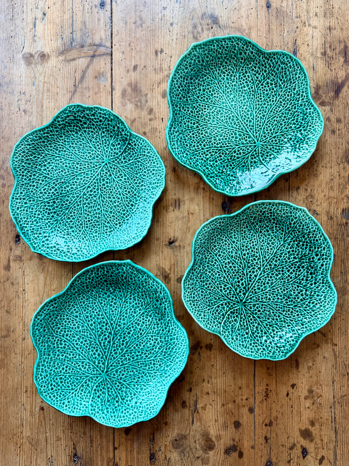 Set of Four English Staffordshire Green Cabbage Ware Plates