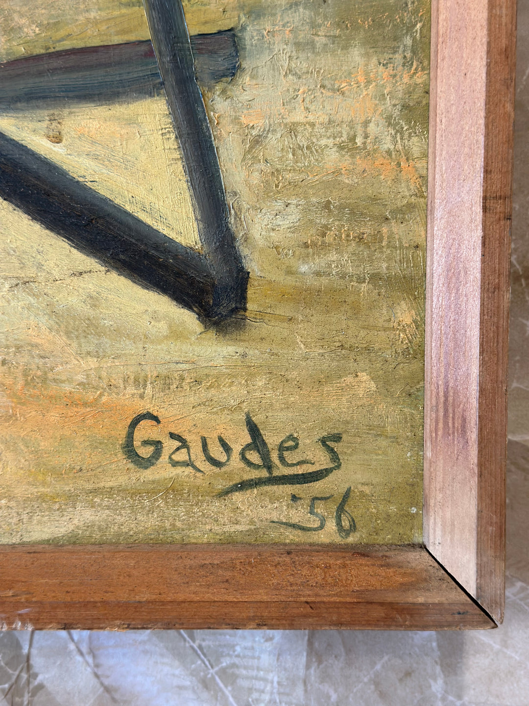 Mid-Century Modernist Oil Painting of Easels and Canvas by Gaudes, 1956