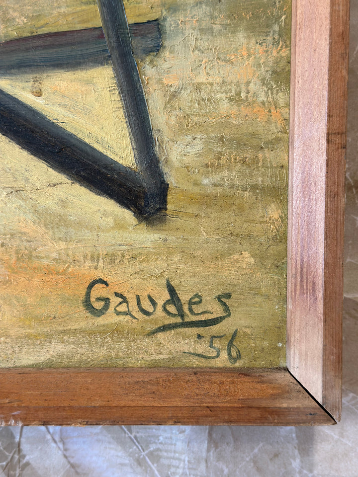 Mid-Century Modernist Oil Painting of Easels and Canvas by Gaudes, 1956