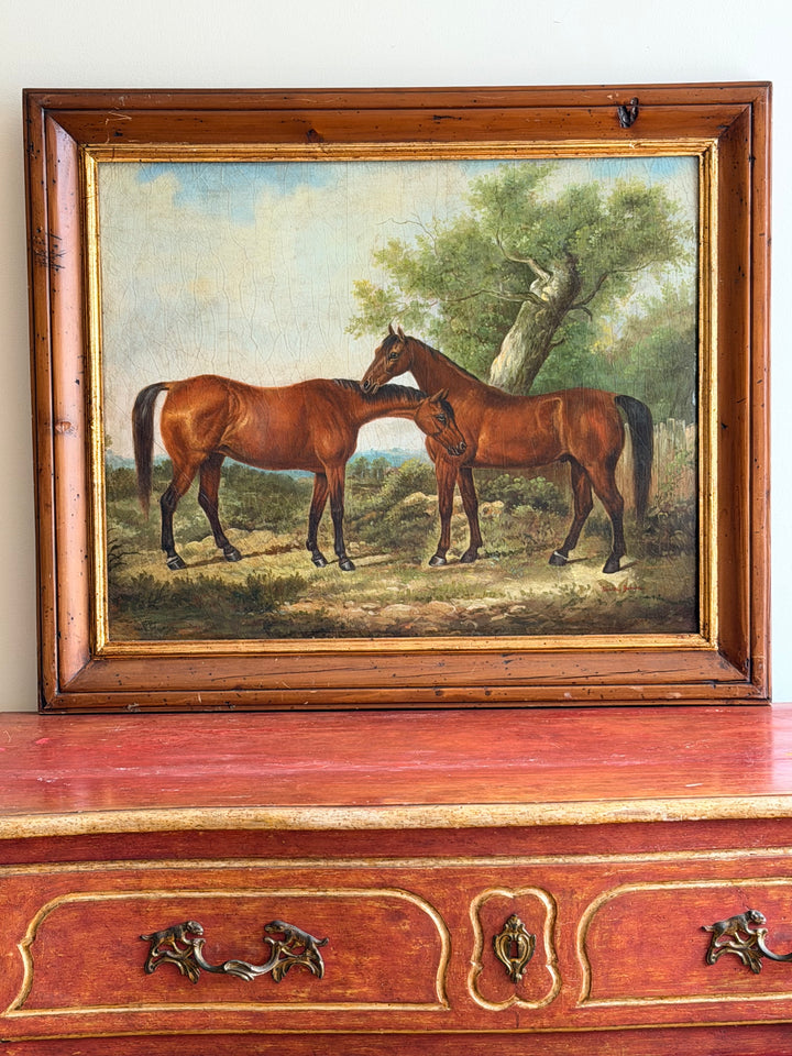 Equestrian Portrait of Two Horses - 19th Century
