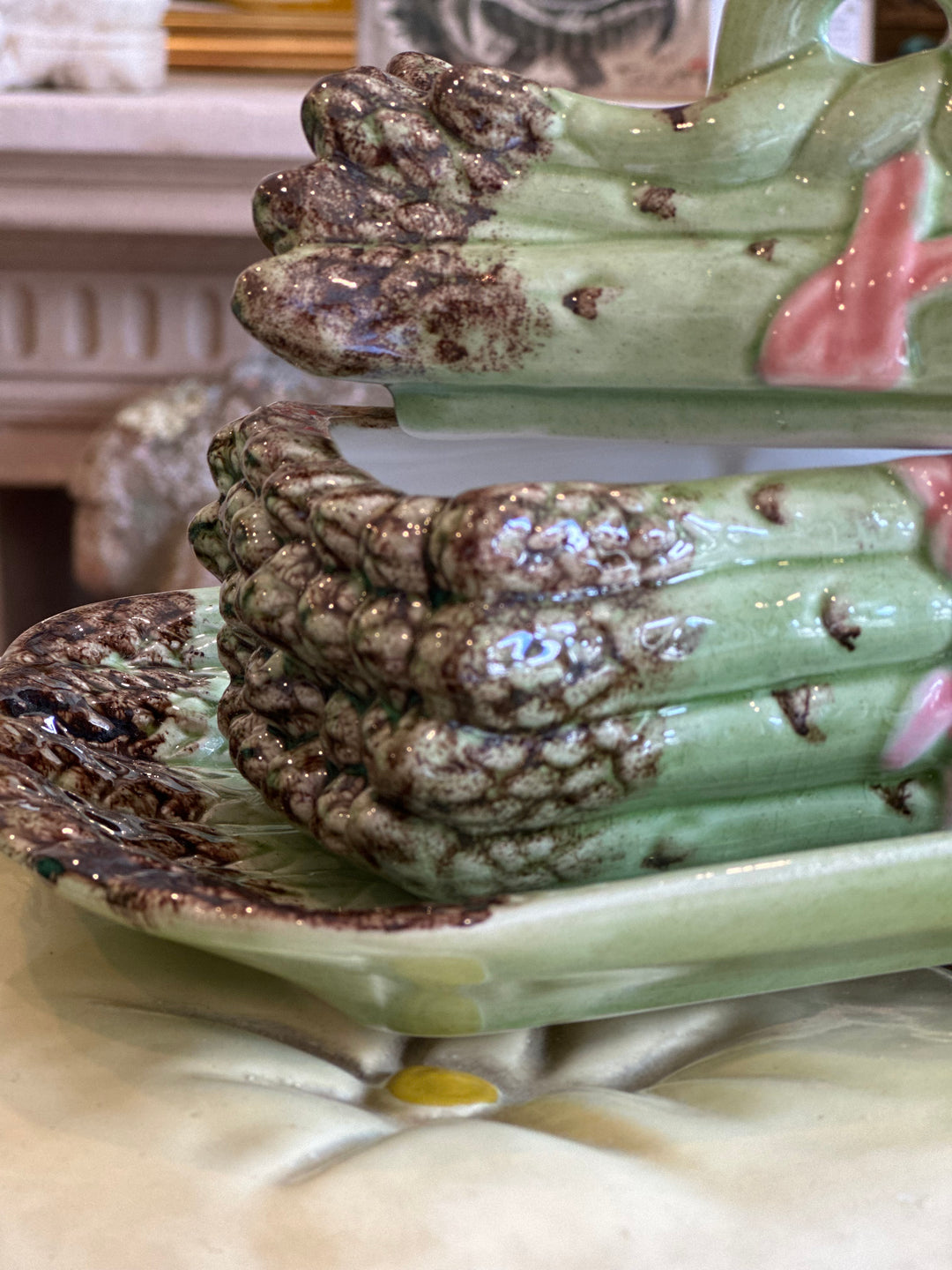 Bordallo Pinheiro Asparagus Tureen with Underplate and Ladle, Portugal