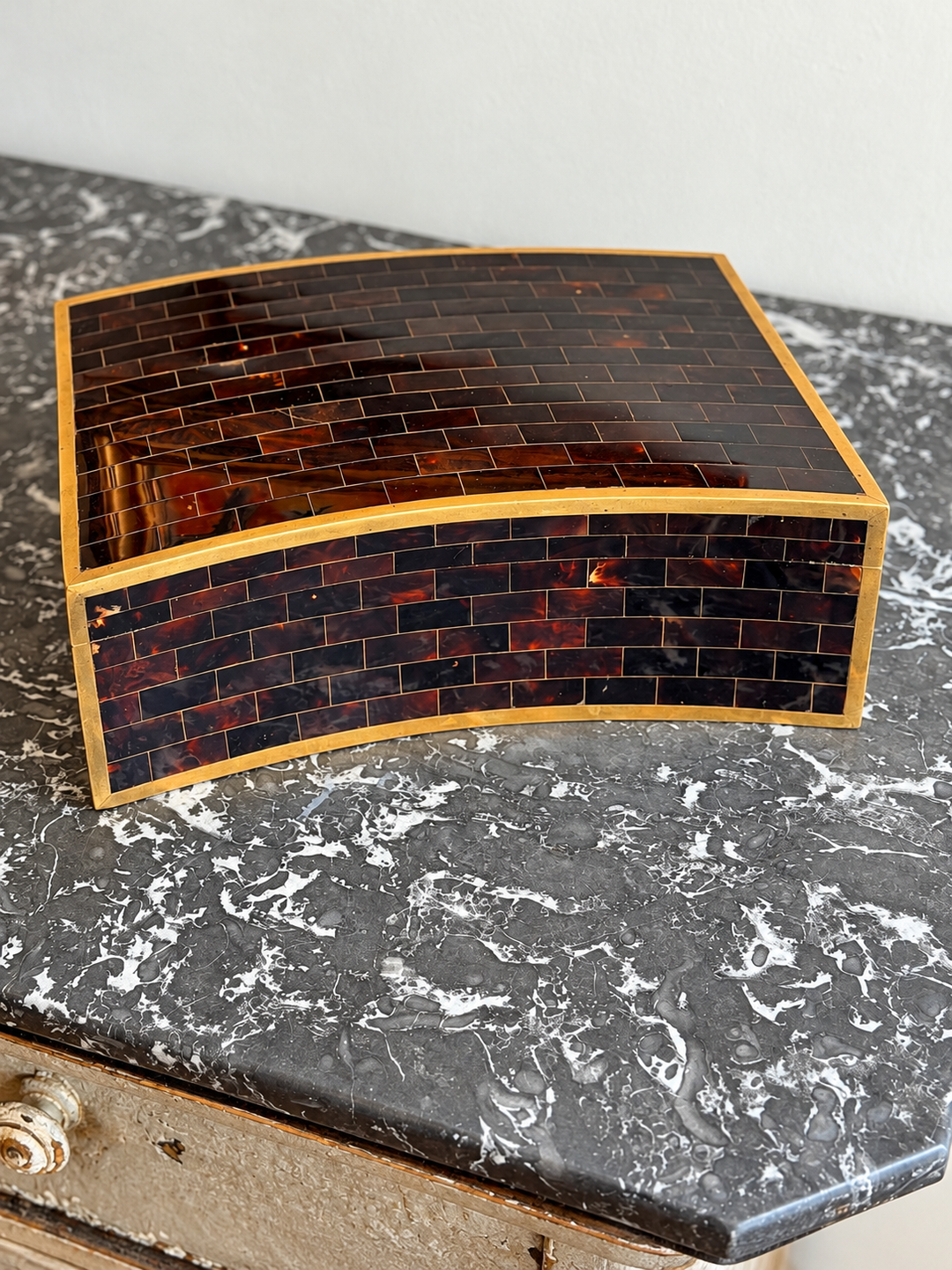 Tessellated Faux Tortoiseshell and Brass Decorative Box